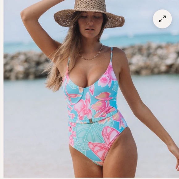 NWT Watercolors by Kenny Flowers The Maui Underwire One Piece Swimsuit size L/DD - Picture 2 of 7